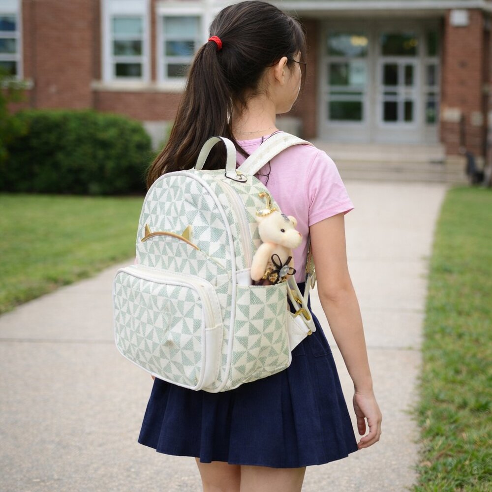 Small Backpack with Bunny - Geometric Pattern